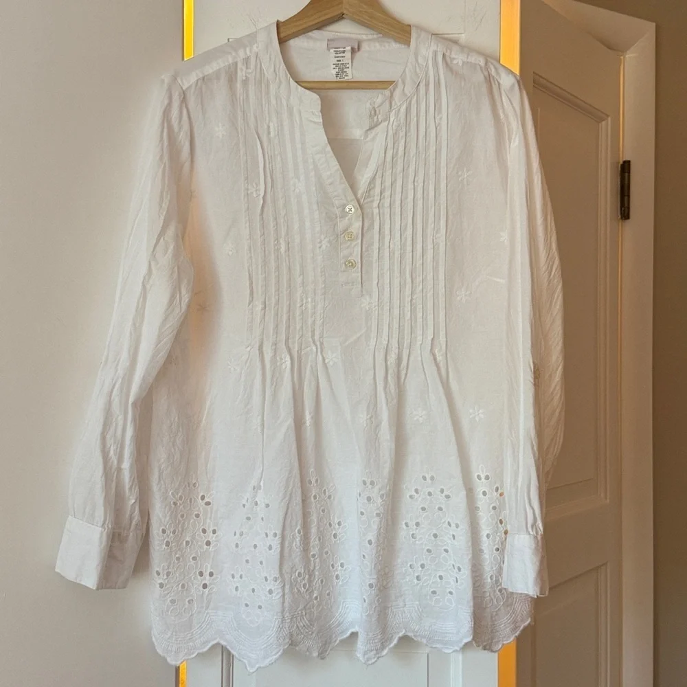 American Sweetheart White Embroidered 100% Cotton Tunic Blouse — Size L - Picture 1 of 4